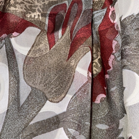 Giorgio Armani Silk Scarf Floral Abstract| Gray Beige Wine Ice Blue | 54" Square - Picture 7 of 7